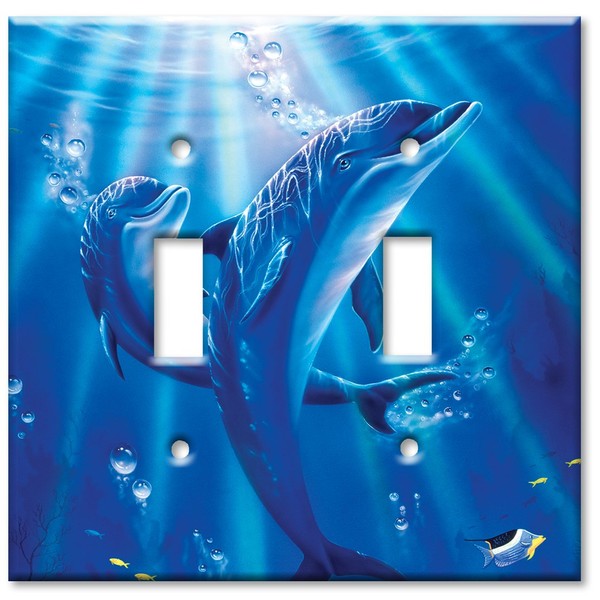 Double Gang Toggle Wall Plate - Sunlit Dolphins