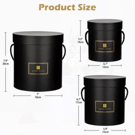 Oairse Set of 3 Round Gift Boxes with Lids and Handles Black Flower Boxes for Arrangements, Decorative Hat Boxes for Gifts, Weddings, Bridesmaid, Party, Birthdays & Storage