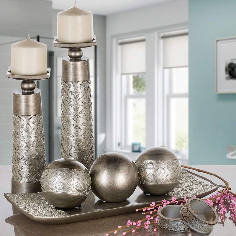 Creative Scents Dublin Silver Decorative Tray and Orbs Balls Set
