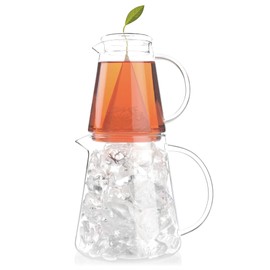 Tea Forte Tea Over Ice Steeping Pitcher Set of Two, 12oz for Steeping and 24 oz Pitcher for Perfect Flash Chilled Iced Tea, Dishwasher Safe