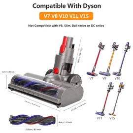 Dalkat Dalee Turbo Bristle Roller Brush Cleaner Head for Dyson V7 V8 V10 V11 V15 Vacuum Cleaners with LED Headlights, Quick-Release Motorhead Hardwood Floor Attachment Replacement Parts