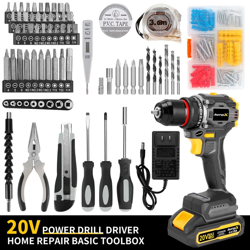 AwxryoX Brushless Compact Drill Tool Set, 60N.m 20V Cordless Drill
