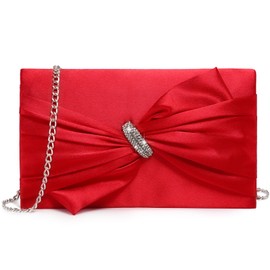 Dasein Women Elegant Satin Bow Flap Evening Bag Rhinestone Clutch Purse Handbag Formal/Wedding/Prom/Party
