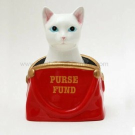 Ptc 6.50 Inch Ceramic White Cat "Purse Fund" Savings Piggy/Coin/Mon