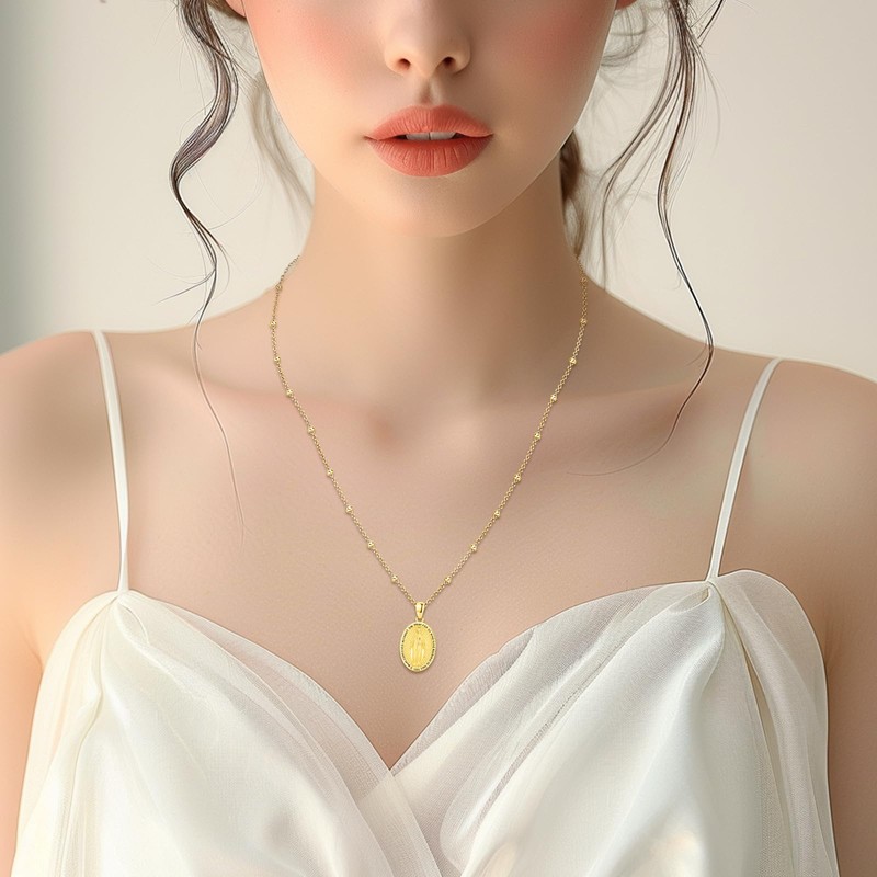 LOOVE S925 Sterling Silver Miraculous Medal Necklace for Women Gold