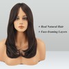 FESHFEN Brown Wigs with Bangs, Synthetic Natural Looking Long Layered