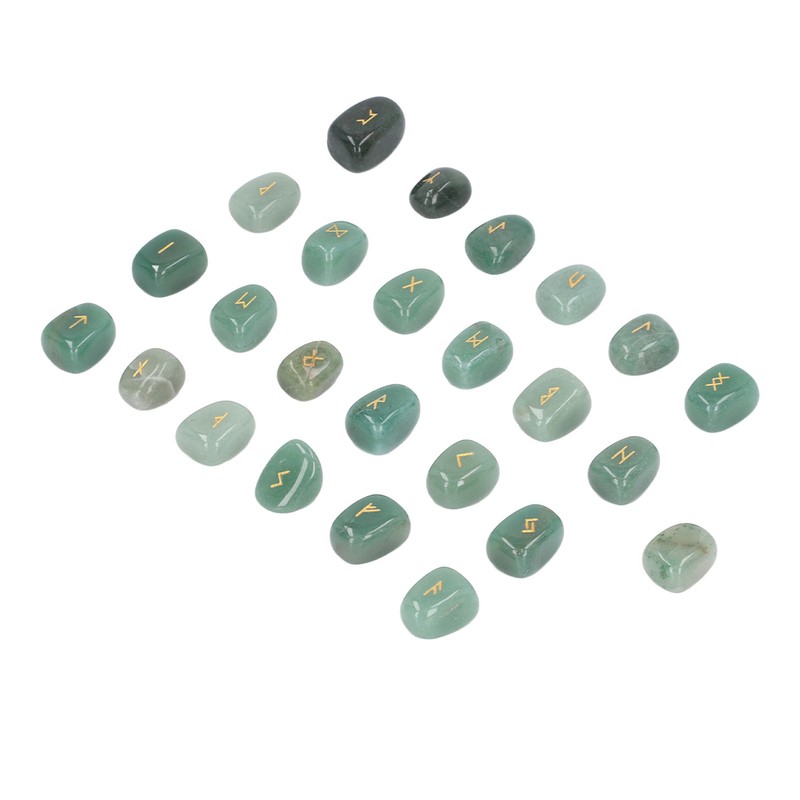 25pcs Rune Stones Set Hand Carved Polished Green Aventurine Portable