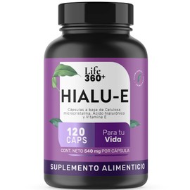 LIFE 360+ Hialu-E Ácido Hialurónico | 120 Cápsulas | Ácido Hialurónico, Celulosa Microcristalina, Vitamina E (Alfa Tocoferol), Estearato de Magnesio | Suplemento Alimenticio | 120 Cápsulas por Envase
