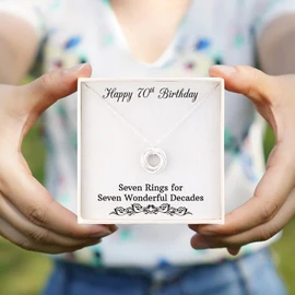RareLove 70th Birthday Gifts for Women,925 Sterling Silver 7 Rings Necklace,70 Birthday Gift Jewellery for Grandma Mum,Seven Rings for Seven Decades