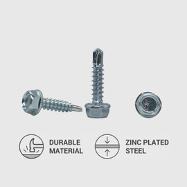 Pack of 100 DIN 7504 K Galvanised Steel 4.2 x 19 mm Screws Self-Drilling Tapping Screw Hex Washer Self-Tapping (100, 4.2 x 19 mm)