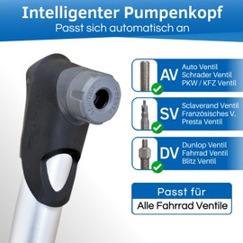 HiLo sports Mini Bicycle Pump for All Valves - Intelligent Pump Head - Automatic Valve Change - 6 Bar Mini Air Pump - Small Bicycle Pump with Frame Bracket and Screws (Silver-Black)