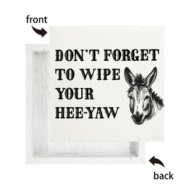 Qvapt Funny Bathroom Decor, Funny Bathroom Signs - Don't Forget to Wipe Your Hee-Haw Donkey Wood Box Sign for Bathroom Toilet Restroom Half Bath Shelf Table Decor, Farmhouse Bathroom Decorations, 5x5