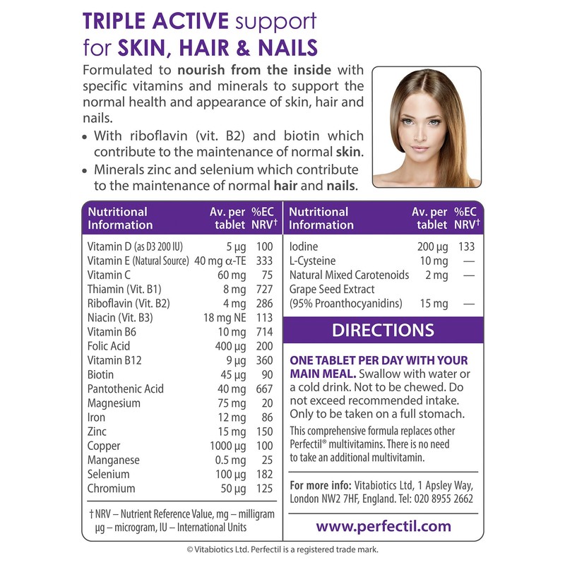 Vitabiotics Perfectil Tablets for Healthy Skin Hair and Nails 90