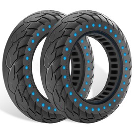 GYL 10x2.125 Solid Tire for Ninebot: 50/75-6.1 Tubeless Tyre Replacement for Ninebot F25 F30 F35 F40 F60 F65 Gotrax G4 Hiboy S2 Pro MAX Electric Scooter, 10 Inch Front Rear Wheels Blue 2Pcs