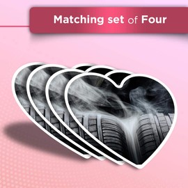 Vinyl Heart Stickers (Set of 4) - Racing Car Tyres Race Drift Drifting Fun Decals for Laptops,Tablets,Luggage,Scrap Booking,Fridges #24220