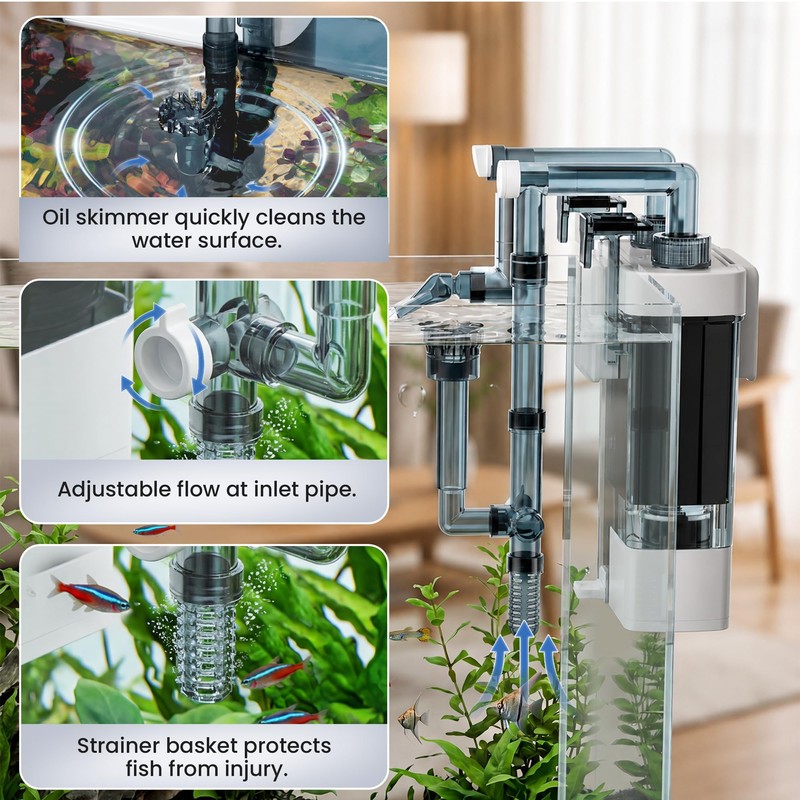 EVIEUN Hang on Back Aquarium Filter for Fish Tanks, Large