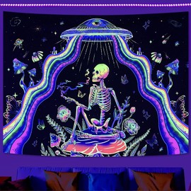 Spenlife BlackLight Tapestry Skull Wall Tapestry space Galaxy Wall Hanging Tapestries for Bedroom Perfect for Living Room, Bedroom, Dorm Decor Skull 36×48 Inches