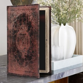 DROFELY Decorative Book Box Vintage Style Fake Book Brown Faux Leather Embossing Book Box Vintage Book Storage Box 3-01，Christmas decorations, Christmas gifts