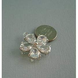 BeadsTreasure Large Sparkling Flower Rhodium Plated Clear Cubic Zirconia Pendant Bridal Bridesmaid Jewelry Earring Findings(22x22mm)..
