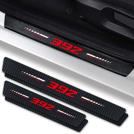 4Pcs Door Sill Plate Protectors for Dodge Challenger Durango SRT 392 Car Accessories, Carbon Fiber Leather Door Sill Stickers for Dodge 392 Auto Accessories