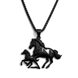 Zurlcdye - Collar de caballo negro para hombre con dije de cadena y dije grueso, collar de moda, regalo de joyería de cumpleaños, Acero inoxidable, Sin piedra preciosa