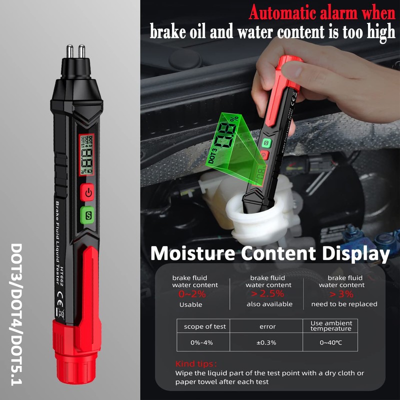 Brake Fluid Tester Pen, Automotive Brake Fluid Moisture Tester, Vehicle