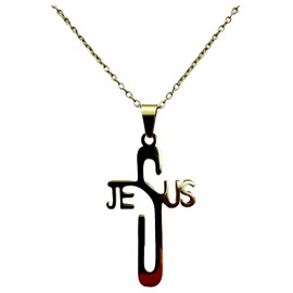 Gold Plated Stainless Steel Jesus Cross Pendant With 20 Inch Gold Necklace