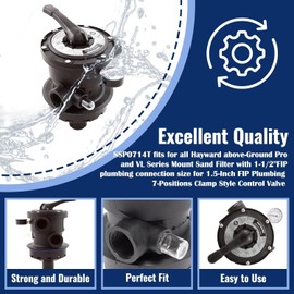 SP0714T Fits for Hayward Above-Ground Pro and VL Series Mount Sand Filter with 1-1/2" FIP Plumbing Connection Size for 1.5-Inch FIP Plumbing 7-Positions Clamp Style Control Valve Upgraded Black
