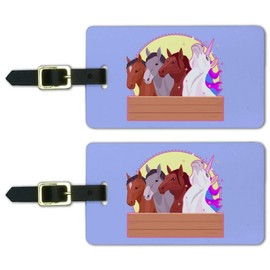 Unique Unicorn with Horses in Stable Luggage ID Tags Carry-On Cards - Set of 2