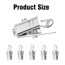 60 PCS Curtain Hooks Heavy Duty Clips with Hooks, Stainless Steel Shower Curtain Clips with Hook for Vendor Display Supplies, Home Decoration, Photos, Art Craft Display, Silver