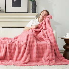 Cozy Bliss Fluffy Pink Faux Fur Throw Blanket for Couch,Lightweight Cozy Soft Throw Blankets for Sofa Bed Living Room,60x80 Inches