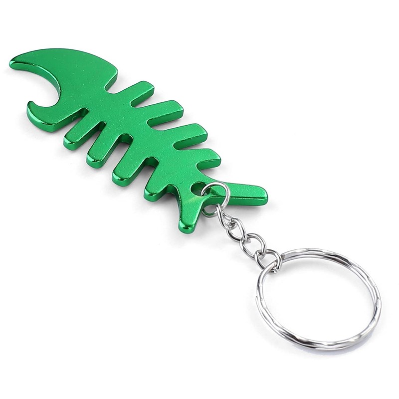 Komonee Fish Bone Green Bottle Opener Key Chain Metal Dead