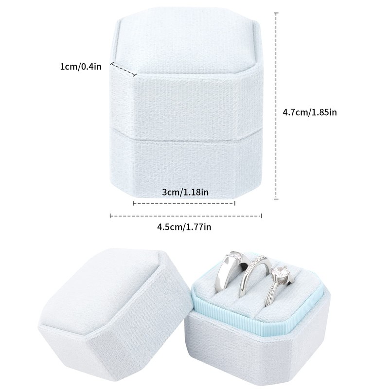 DesignSter Ring Box for Wedding Ceremony Square 3 Slots Velvet