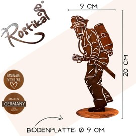 Rostikal Fireman Figurine 20 cm - Patina Garden Decoration Made of Metal - Handmade Fire Brigade Decoration for Garden and Living Room Fire Brigade Fans