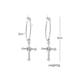 RTY Fashionnable Rhinestone Cross Earrings Chic Large Cross Hoop Dangle Earrings Hippie Punk Cross Earrings for Women Teens (Silver Cross Earrings)