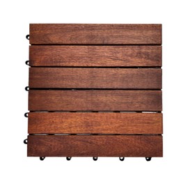 Patio Wise Acacia Hardwood Interlocking Patio Deck Tiles, 12" Easy to Install Floor Tile for Both Indoor & Outdoor Use, 6 Wood slats on Each Tile, (Pack of 10) Pecan