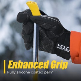 HANDLANDY Waterproof Insulated Work Gloves,Thermal Winter Gloves for Men Women Touch Screen, Warm Ski Snowboard Cold Weather Gloves (Black-Grip, XL)