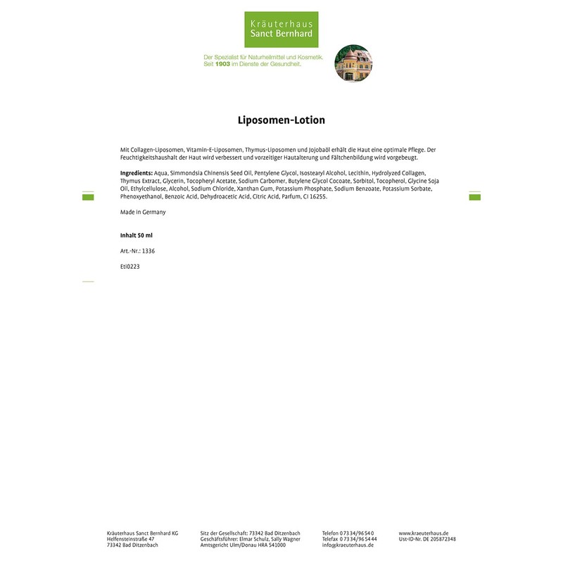 Liposomal Lotion with Vitamin E, Thymusd Erivat Collagen 50 ml