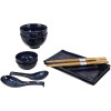 Japanese Pair Of Dragonfly Blue Motif Ceramic Sushi Dinnerware 10pc