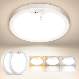 NIBSHOOM Ceiling Light LED Ceiling Light with Motion Sensor 2 Pieces, 18 W IP44 Waterproof Ultra Thin Ceiling Lamps, 3000 K / 4000 K / 6500 K Lamp with Motion Sensor Indoor for Hallway Stairs Balcony