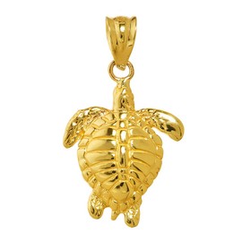 High Polish 10k Yellow Gold Good Luck Honu Charm Hawaiian Sea Turtle Pendant
