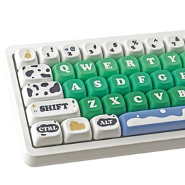 TYRIXKI PBT Keycaps 126 Keys Cute Keycaps Dye-Sublimation Milk Cow Pasture Keycaps MOA Profile Custom Keycaps for Cherry Gateron MX Swithes Mechanical Keyboards Swithes Mechanical Keyboards