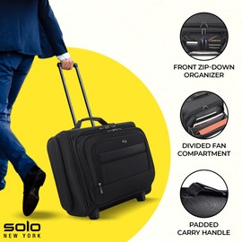 Solo New York Rolling Overnighter Catalog Case with Wheels - Roller Laptop Bag, Wheeled Briefcase for Women & Men, Carry On Size for Travel, Fits 15.6" Computer - Columbus, Black