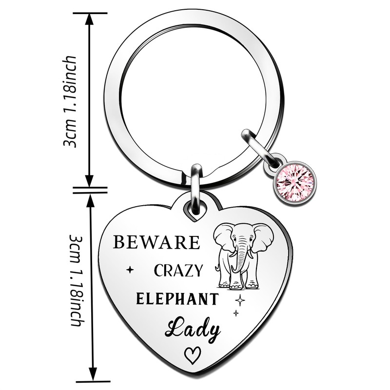 QMVMV Funny Elephant Keyring Gifts Animal Lover Gift Beware Crazy