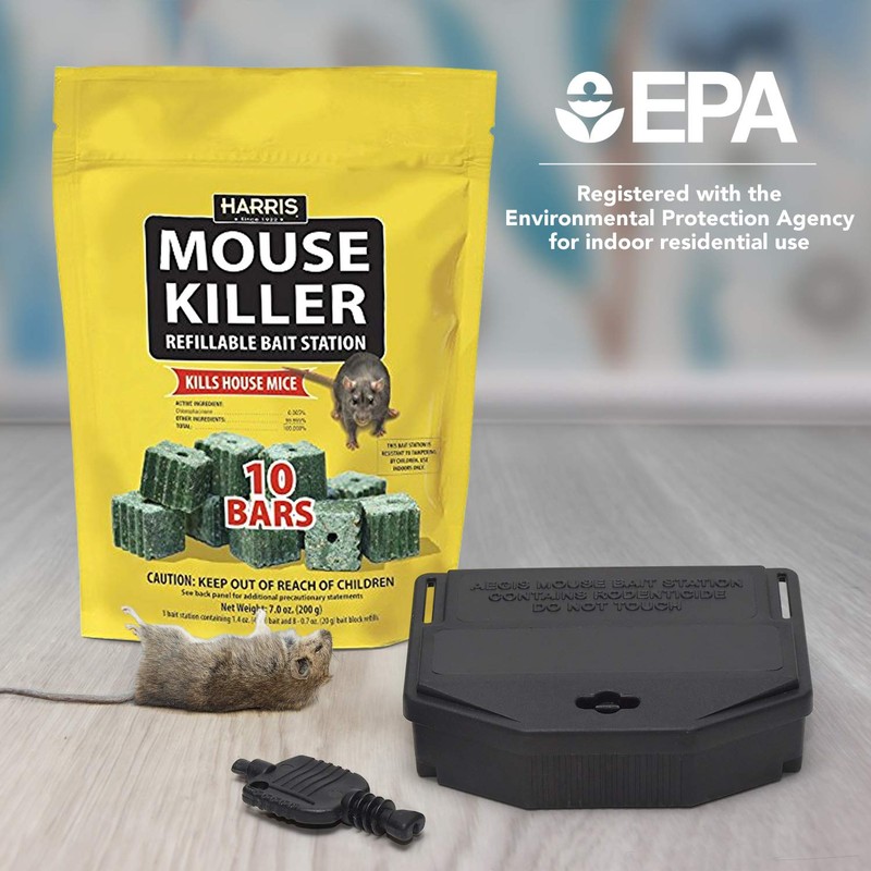 Harris Mouse Killer - 10 Bars with Refill Bait Station