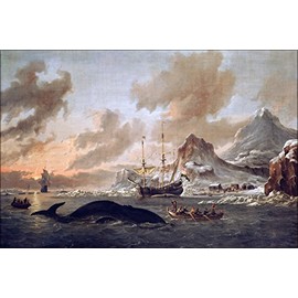 24"x36" Gallery Poster, Dutch whalers, Spitsbergen by Abraham Storck whale hunting 1690