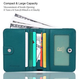 FUNTOR Leather Wallet for Women, Ladies Small Compact Bifold Pocket RFID Blocking Wallet for Women, Blue