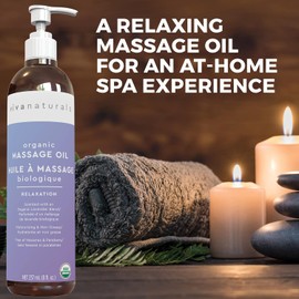 Viva Naturals Organic Massage Oil Scented (8 fl. oz.) - Non-Greasy Lavender Massage Oil with Mess-Free Pump, Moisturizing Lavender Body Oil, Non-GMO and Certified Organic, 237 mL
