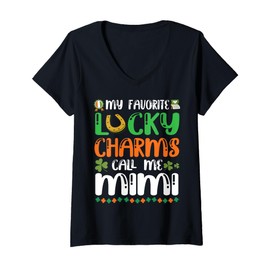 Womens Magnet Shamrocks Patrick Day My Lucky Charms Call Me Mimi V-Neck T-Shirt