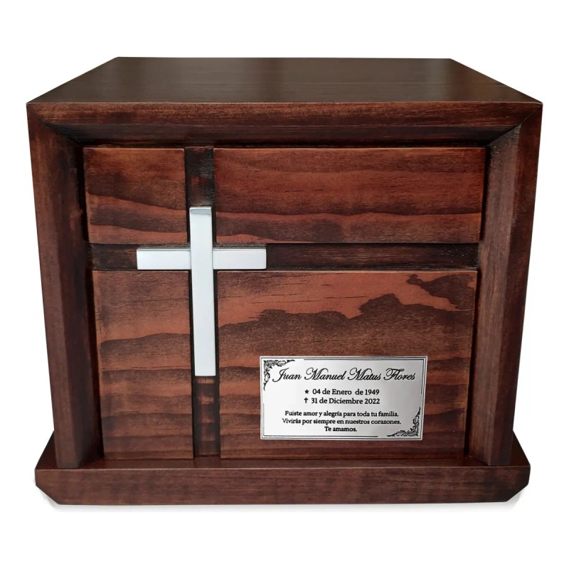 Urna Funeraria Cenizas Placa Personalizada Madera Cruz Grand